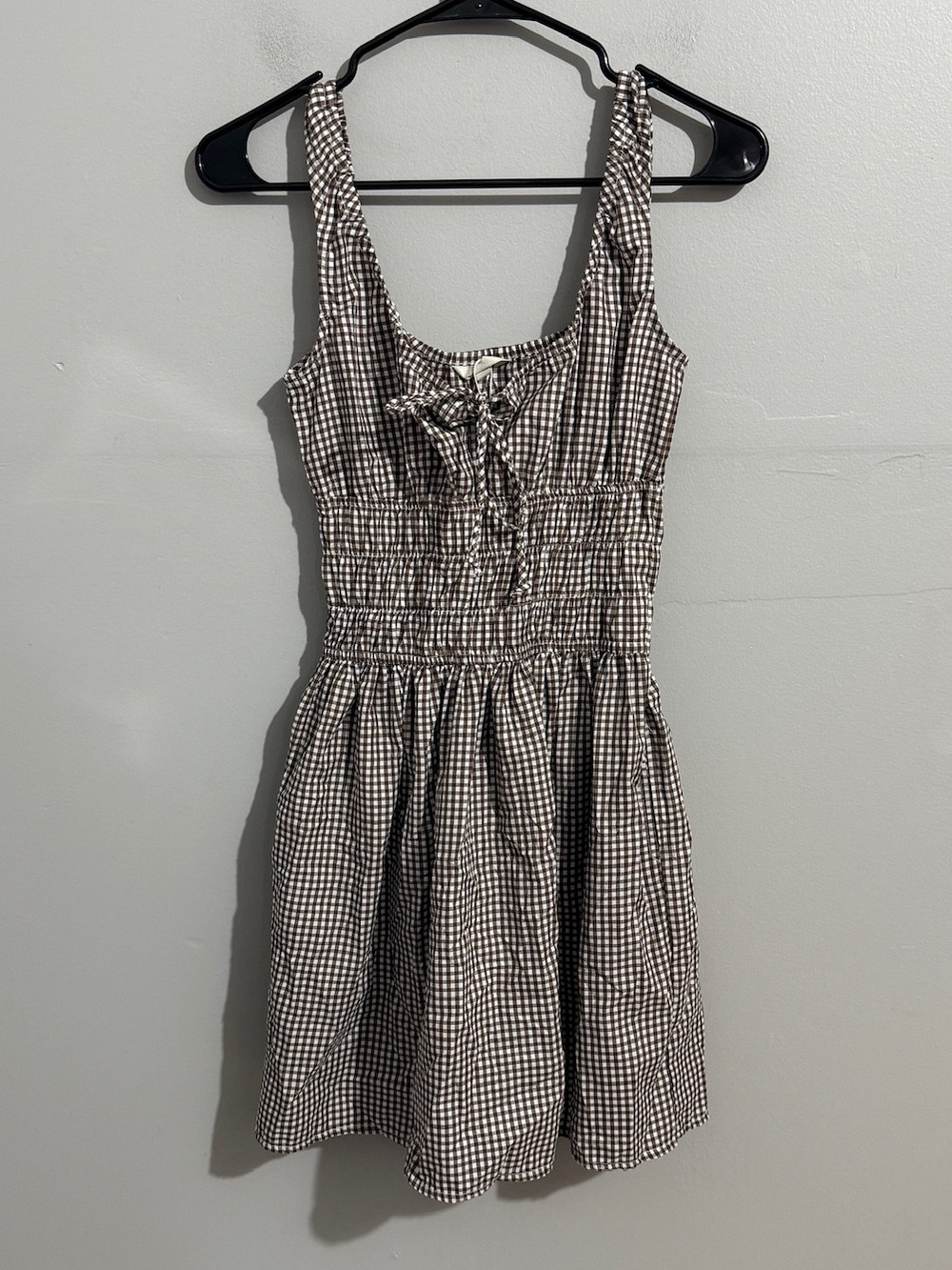 Sim Sam Dress Womens XS Milkmaid Gingham Tie Front Smocked Waist Mini Sundress